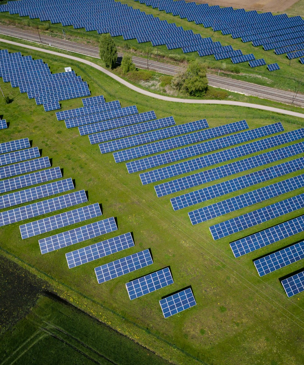 Aerial view of a utility-scale solar farm